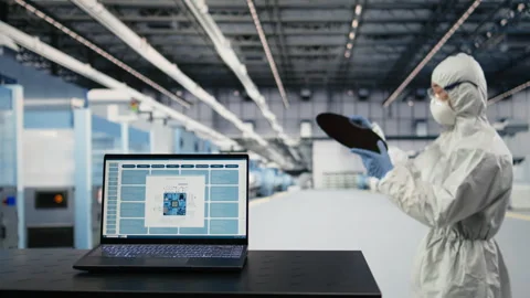 Close up of microchip designing application on laptop used by engineer Stock Footage 333394222