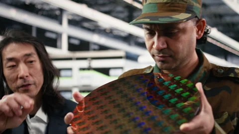 Close up of microchip factory expert and military intelligence officer Stock Footage 333393602