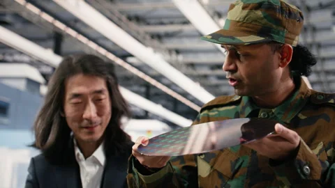 Close up of microchip factory expert and military intelligence officer Stock Footage 333395439