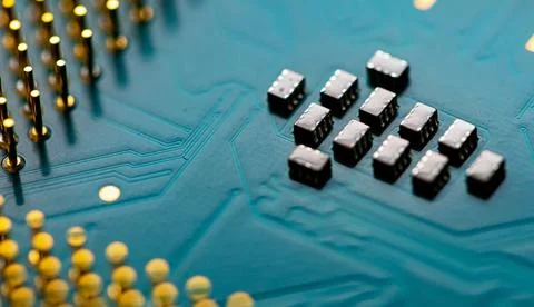Close up of microchips and pins on Main CPU PC processor circuit 写真素材