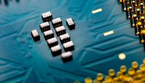 Close up of microchips and pins on Main CPU PC processor circuit Foto stock