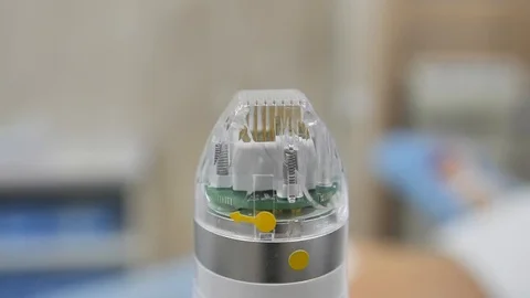 Close-up. Microneedle RF lifting device. Hardware cosmetology. Medical equipment Stock Footage 124333438