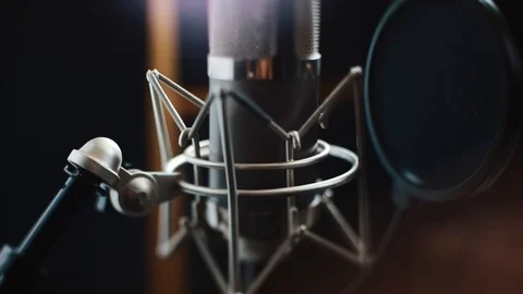 Close up microphone in recording studio entertainment media music professional Stock Footage 98216880