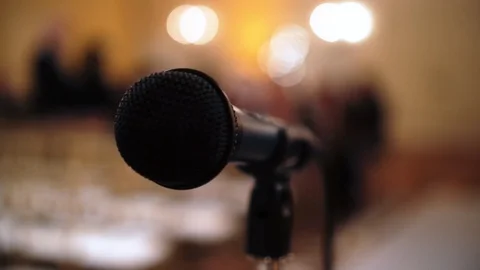 Close up of a microphone on a stand Stock Footage 89449825