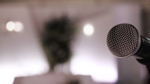 Close-up of a microphone on a stand. Stock Footage 317932280