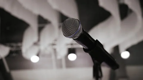 Close-up of a microphone on a stand. Stock Footage 317932302