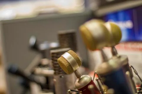 Up close microphones Stock Photos