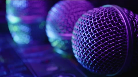 Close-up of microphones on the table Video stock 239996706