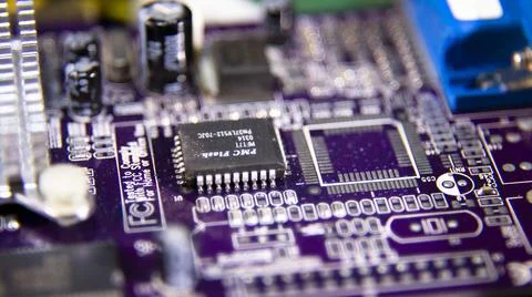 Close-up. Microprocessors on an electronic semiconductor board Stock Photos