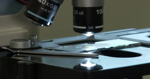Close-up of microscope and coronavirus sample Stock Footage 126706946