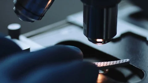 Close up of microscope and test sample Stock Footage 70152984