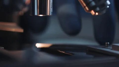 Close up of microscope and test sample Stock Footage 70860846