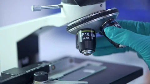 Close up of microscope. Stock Footage 92395574