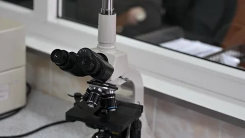 Close-up of a microscope in a laboratory. Stock Footage 230480258