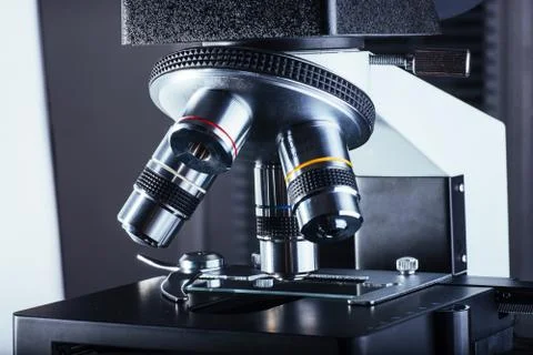 Close up of microscope at the laboratory. Foto stock