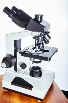 Close up of microscope at the laboratory. Stock Photos