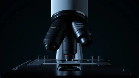 Close-up microscope. the lenses change the magnification ratio while observin Stock-Footage 195024923