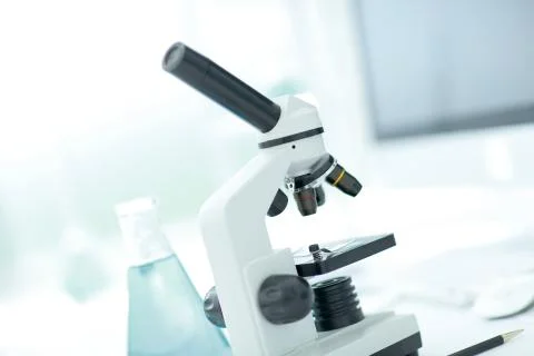 Close up.microscope on the table in the science lab. Foto stock
