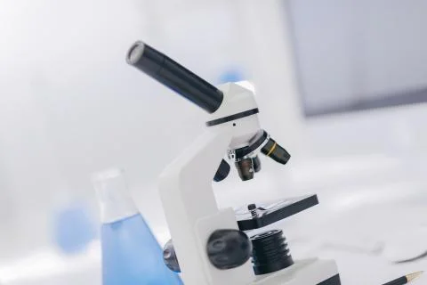 Close up.microscope on the table in the science lab. Foto stock