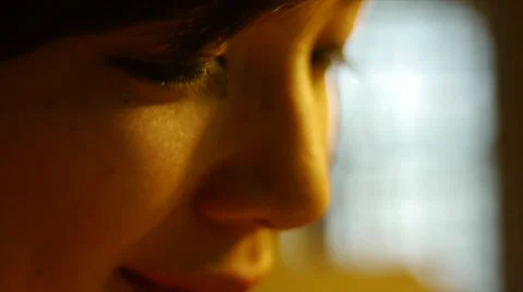 Close Up of The Middle of A Smiling Young Woman's Face Stock Footage 35287311