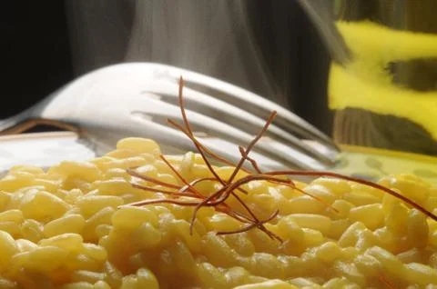 Close up of milanese risotto with saffron Stock Photos