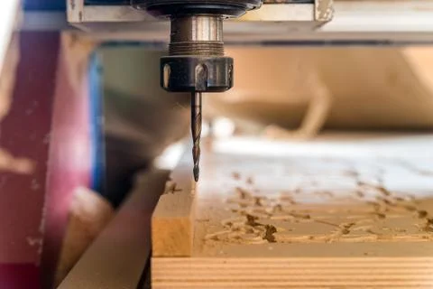 Close up milling machine processes wood Stock Photos
