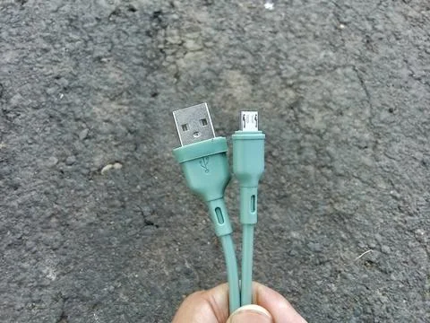 Close up of mini usb cable technology. Fotos de archivo