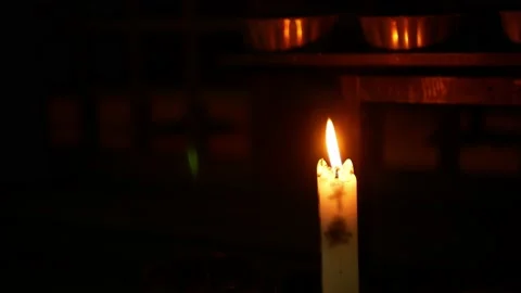 Close up minimal view to the candle stick with fire light for praying bless.. Vidéo 233393989