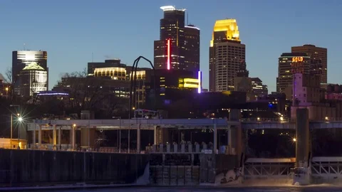 Close Up Minneapolis and River Lock and Dam System Stock Footage 73460901