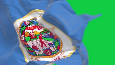 Close-up of Minnesota state flag waving isolated on green background Stock Footage 272434665