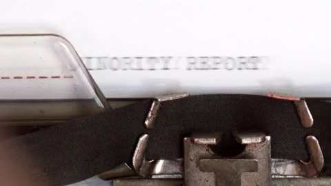 Close up of MINORITY REPORT typed on an old vintage typewriter Stock Footage