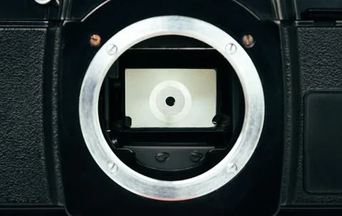 Close up of mirror shutter on SLR single lens reflex or film camera Stock-Fotos