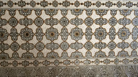 Close up of mirror tiles on a palace wall of amber fort Stock Footage 122268272