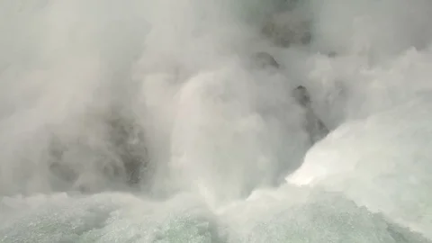 CLOSE UP: Misty Niagara Falls dropping over edge crashing on rocks at the bottom Stock Footage 75845406