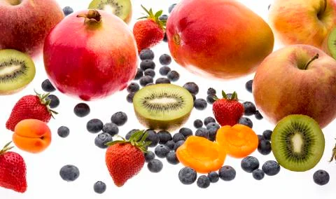 Close Up Of Mixed Fruit Isolated On White Stock Photos