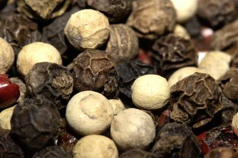 Close up of mixed pepercorn on white background Stock Photos