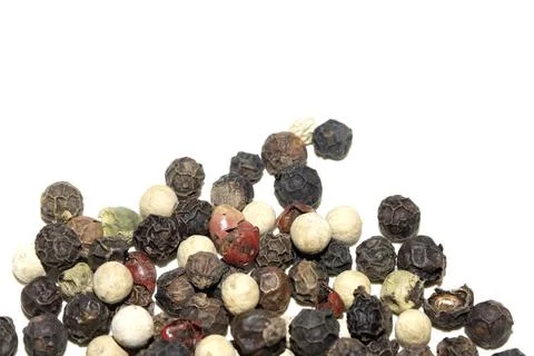 Close up of mixed pepercorn on white background Stock Photos