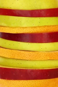 Close up of mixed slices of fruit in a row Stock Photos