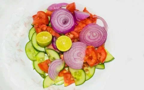 Close up of mixed vegetable salad isolated Stock Photos