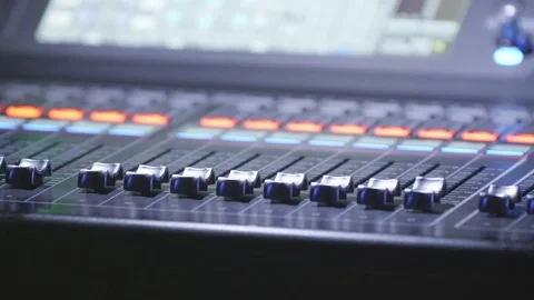 Close-up of mixer buttons, lit in the dark Video stock 281516142
