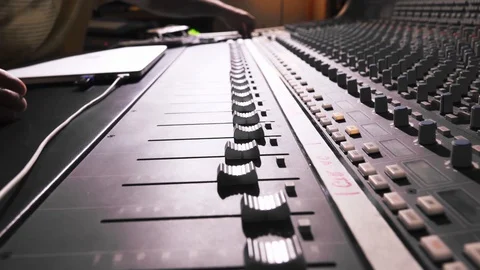 Close-up of mixer knobs in audio recording studio 動画素材 122584908