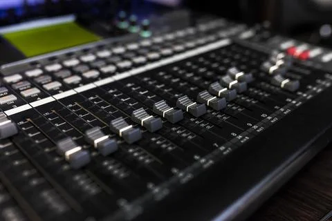 Close up mixer in the record studio for DJ, song writer or musical producer Stock Photos