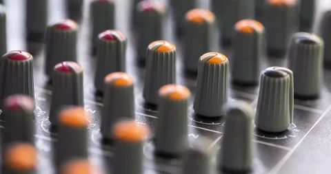 Close Up Of Mixing Console Knobs Used To Control And Balance The Audio On 動画素材 201844409
