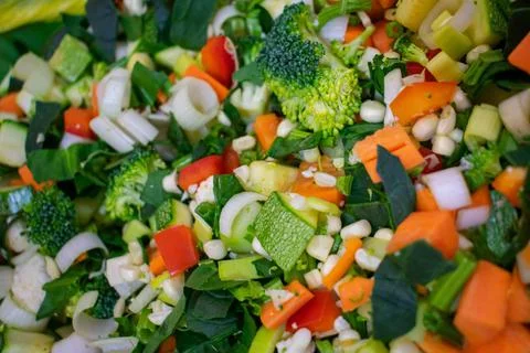 Close-up of a mixture of several sliced vegetables Stock Photos