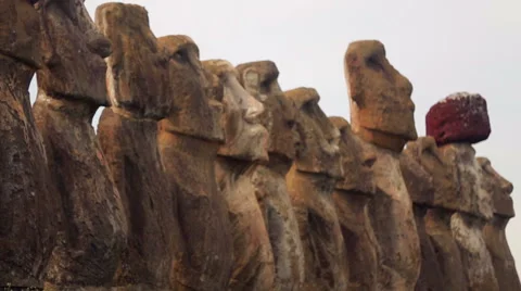 Close up on the Moai at Ahu Tongariki, Easter Island Stock Footage 64258291