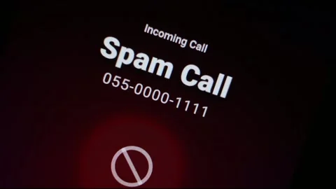 Close-up mobile device screen. Incoming Spam Call Video stock 342724159