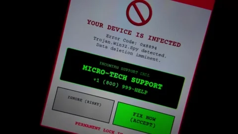 Close-up Mobile device screen Your Device Is Enfected message Video stock 342723663