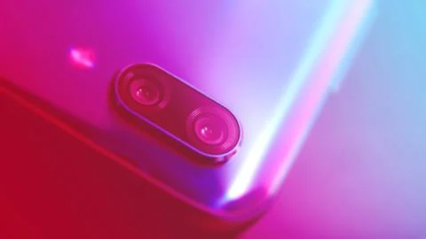 Close up of a mobile phone camera, flash and sensors. Stock Photos