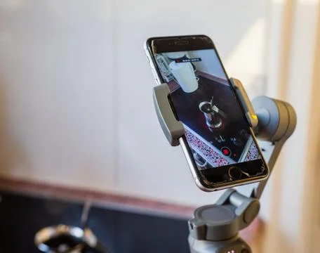 Close up of mobile stabiliser on recording mode Stock Photos