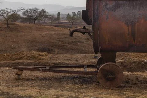 Close up of a mobile tar or bitumen melting furnace used in road construction Stock Photos